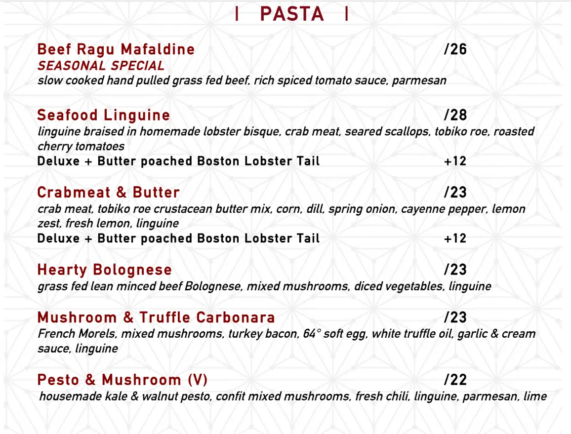 THE POPULUS PASTA MENU PRICES 2024