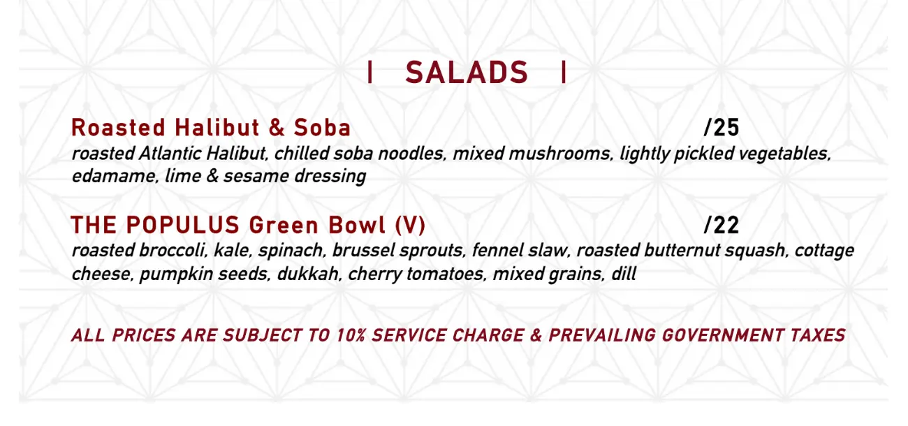 THE POPULUS SALADS MENU PRICES 2024