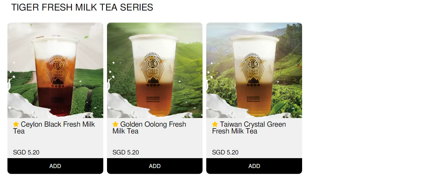 TIGER FRESH MILK TEA SERIES MENU PRICES 2024