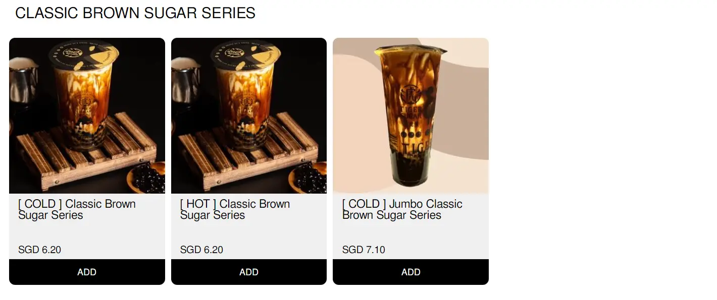 TIGER SUGAR CLASSIC BROWN SUGAR SERIES MENU PRICES 2024