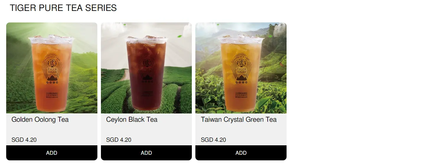 TIGER SUGAR PURE TEA SERIES MENU PRICES 2024