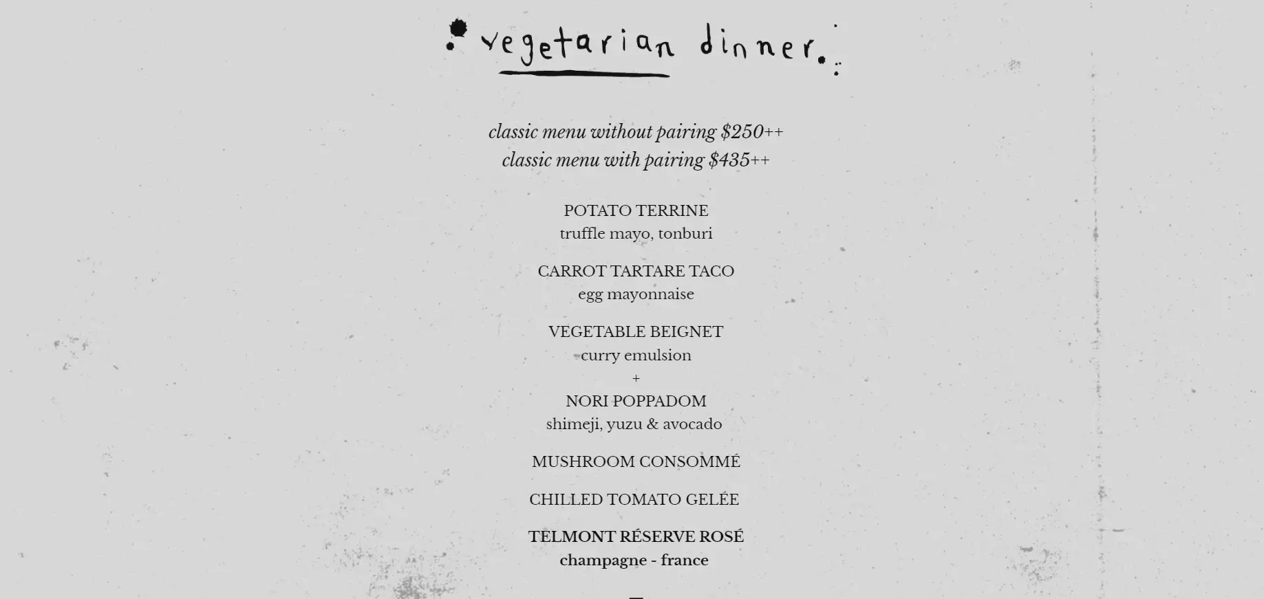 TIPPLING CLUB VEGETARIAN DINNER MENU PRICES 2024