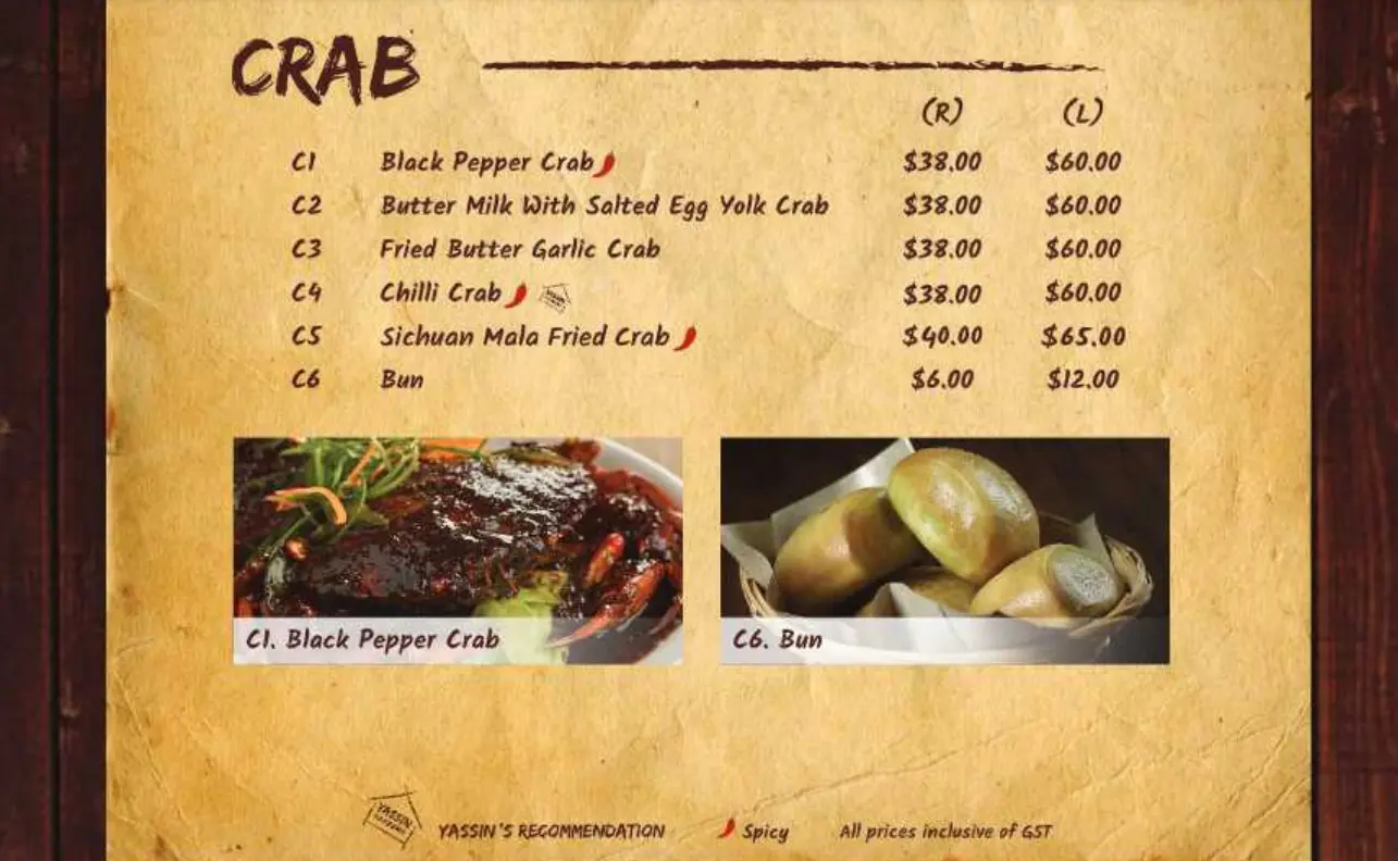 YASSIN KAMPUNG CRAB MENU WITH PRICES 2024