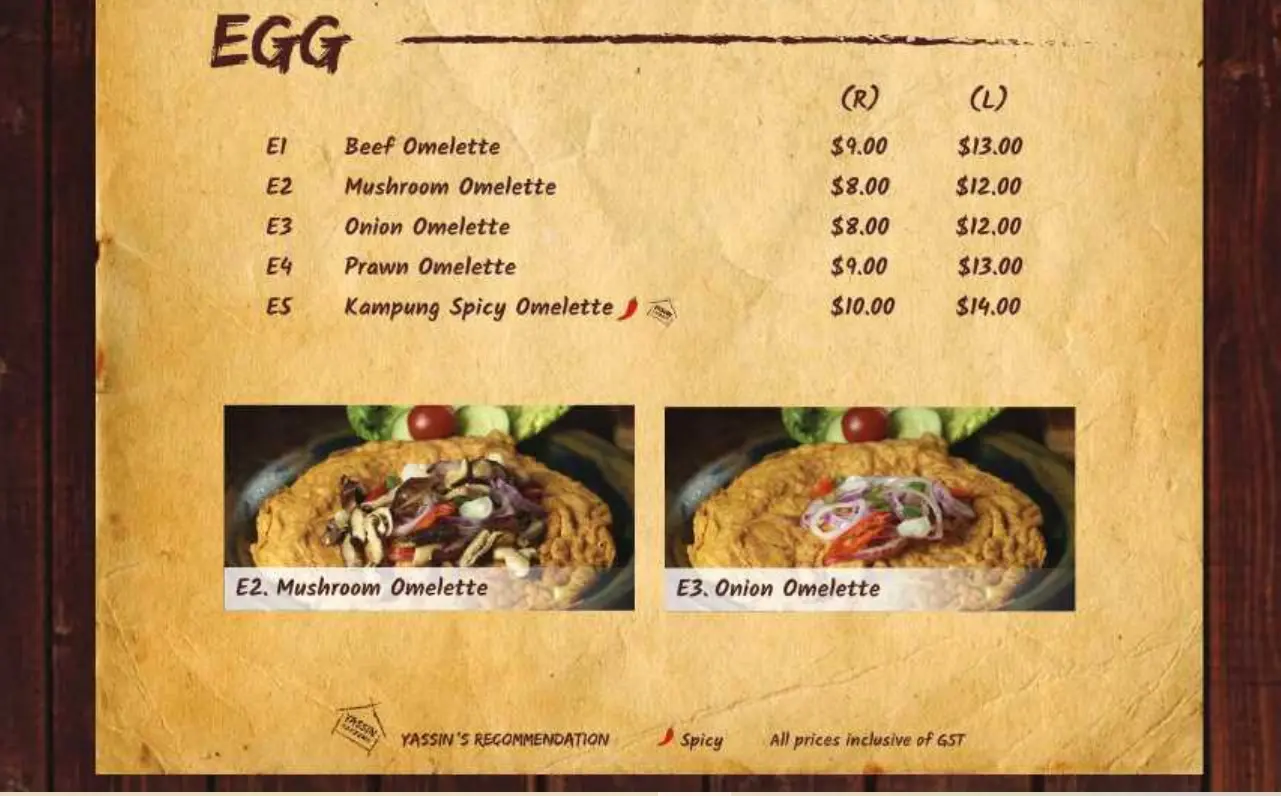 YASSIN KAMPUNG EGG MENU WITH PRICES 2024