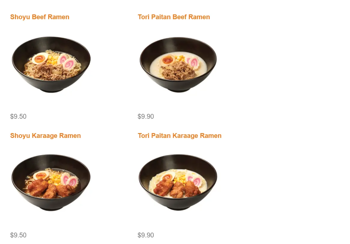 YOSHINOYA RAMEN MENU PRICES 2024