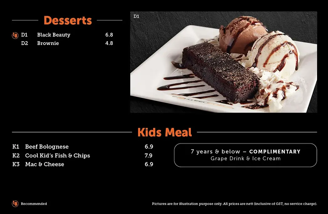 18 CHEFS DESSERTS MENU PRICE