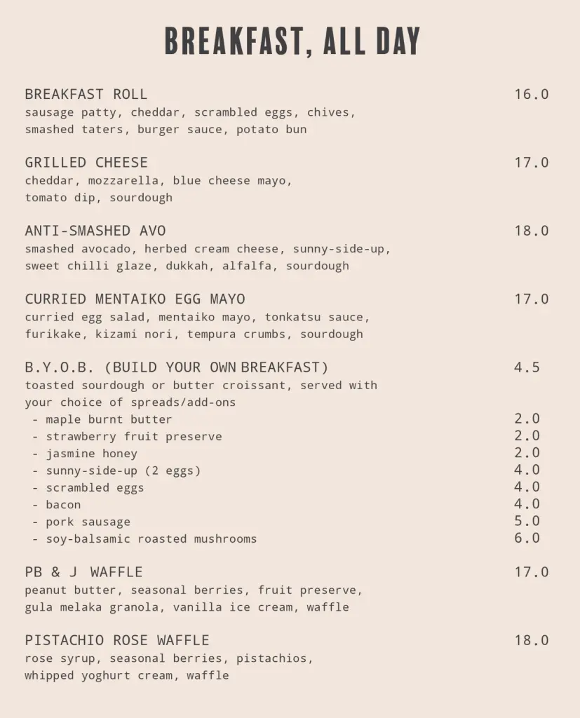 AMBER EMBER BREAKFAST MENU WITH PRICE