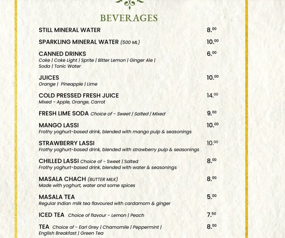 ANGLO INDIAN BEVERAGES MENU PRICES SINGAPORE