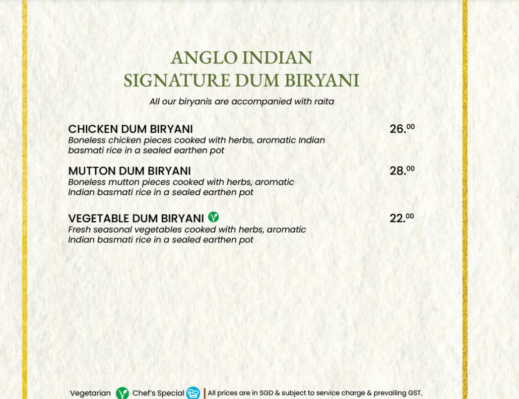 ANGLO INDIAN INDO-SINO CONNECTIONS MENU SINGAPORE