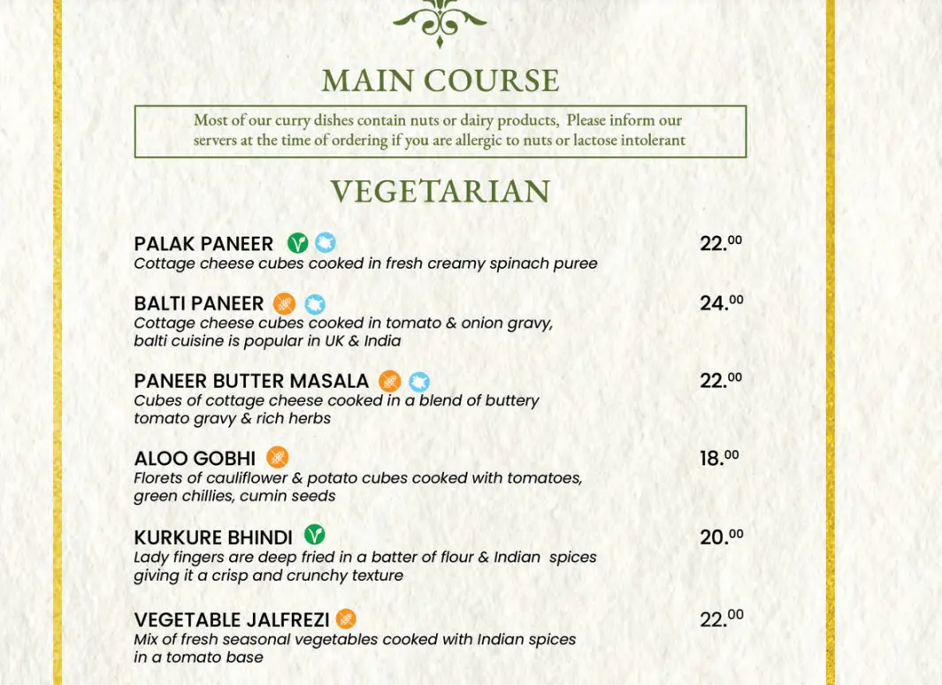 ANGLO INDIAN MAIN COURSE MENU PRICES SINGAPORE