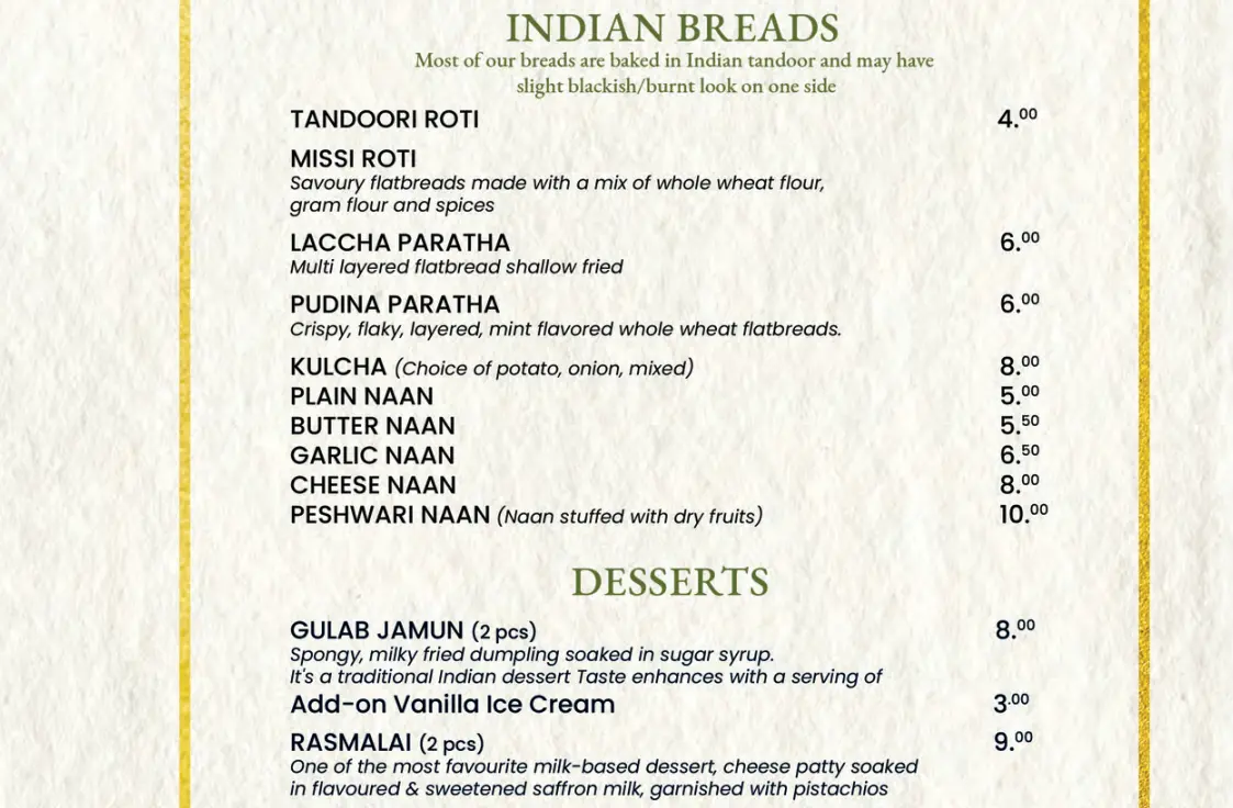 ANGLO INDIAN RICE AND INDIAN BREAD & RATIA MENU SINGAPORE