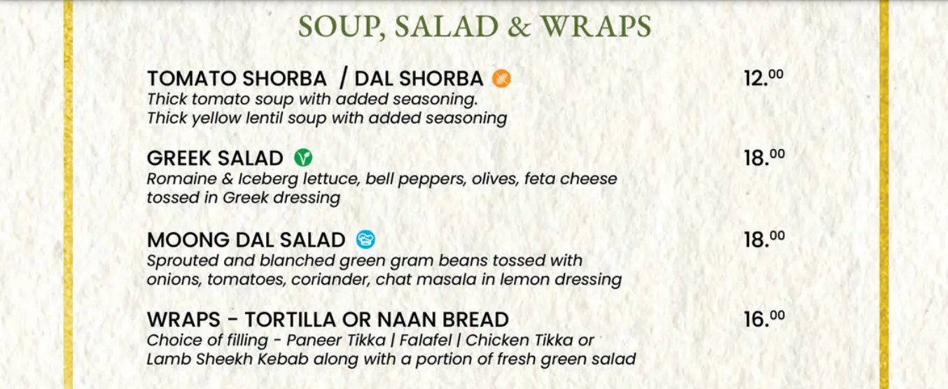 ANGLO INDIAN SOUPS, SALADS & WRAPS MENU SINGAPORE