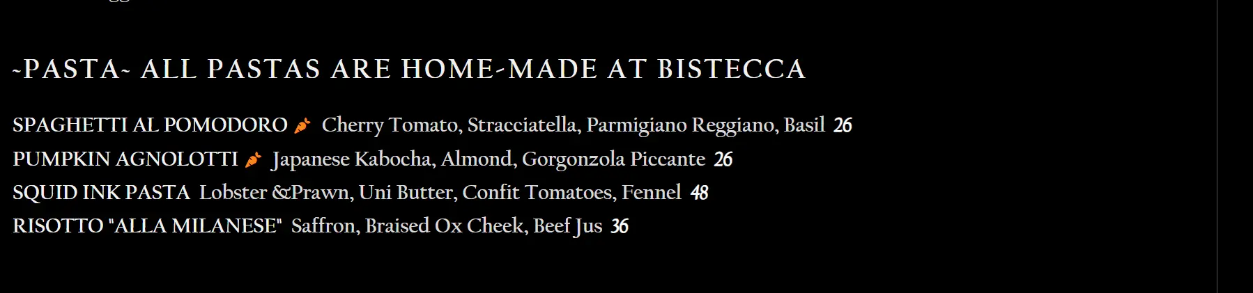 BISTECCA TUSCAN STEAKHOUSE PASTA MENU PRICES 2024