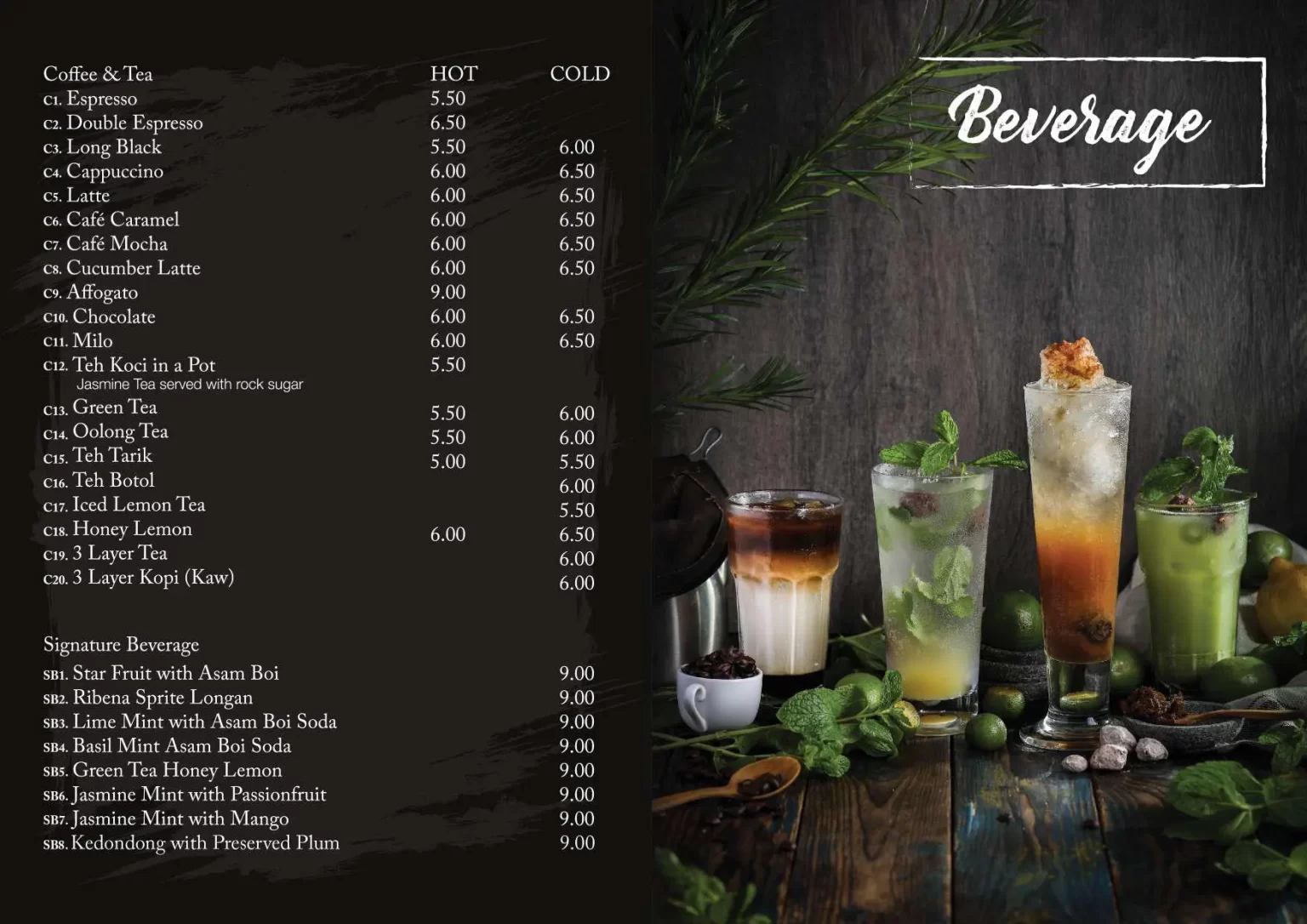 DANCING FISH BEVERAGES MENU SINGAPORE