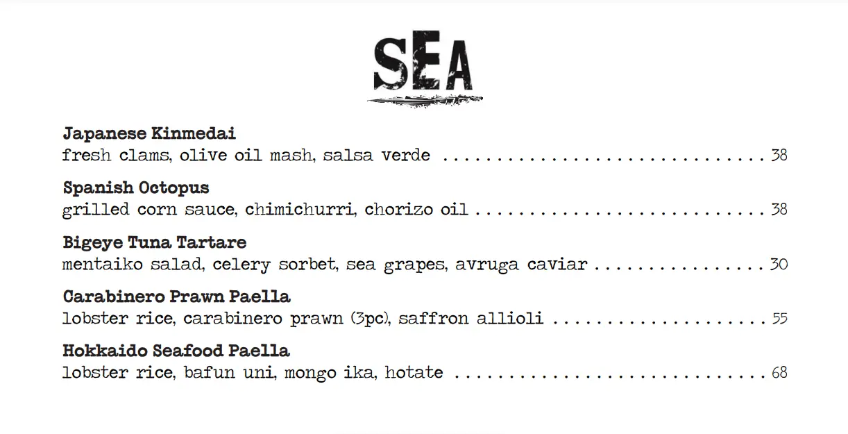 ESQUINA SEA MENU PRICES SINGAPORE