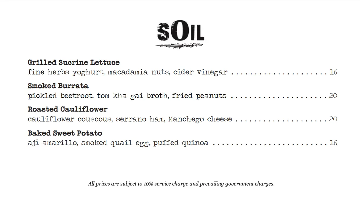 ESQUINA SOIL MENU PRICES SINGAPORE