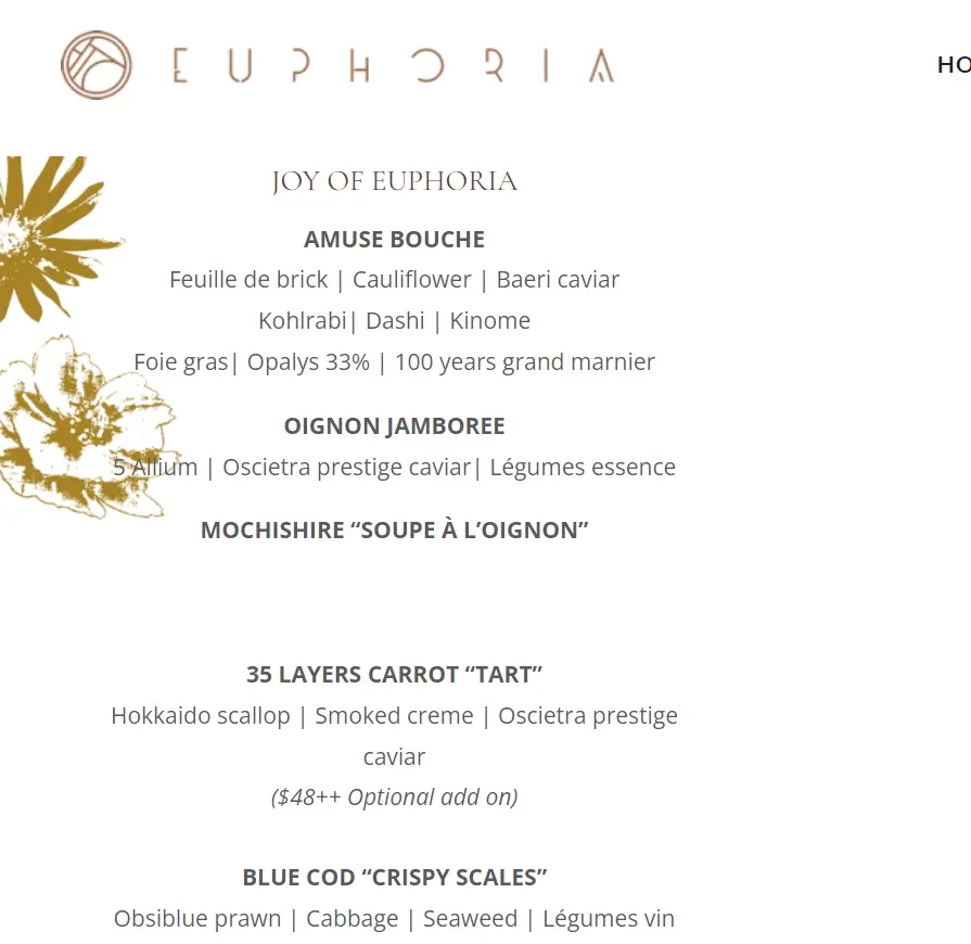 EUPHORIA JOY OF EUPHORIA MENU WITH PRICES 2024