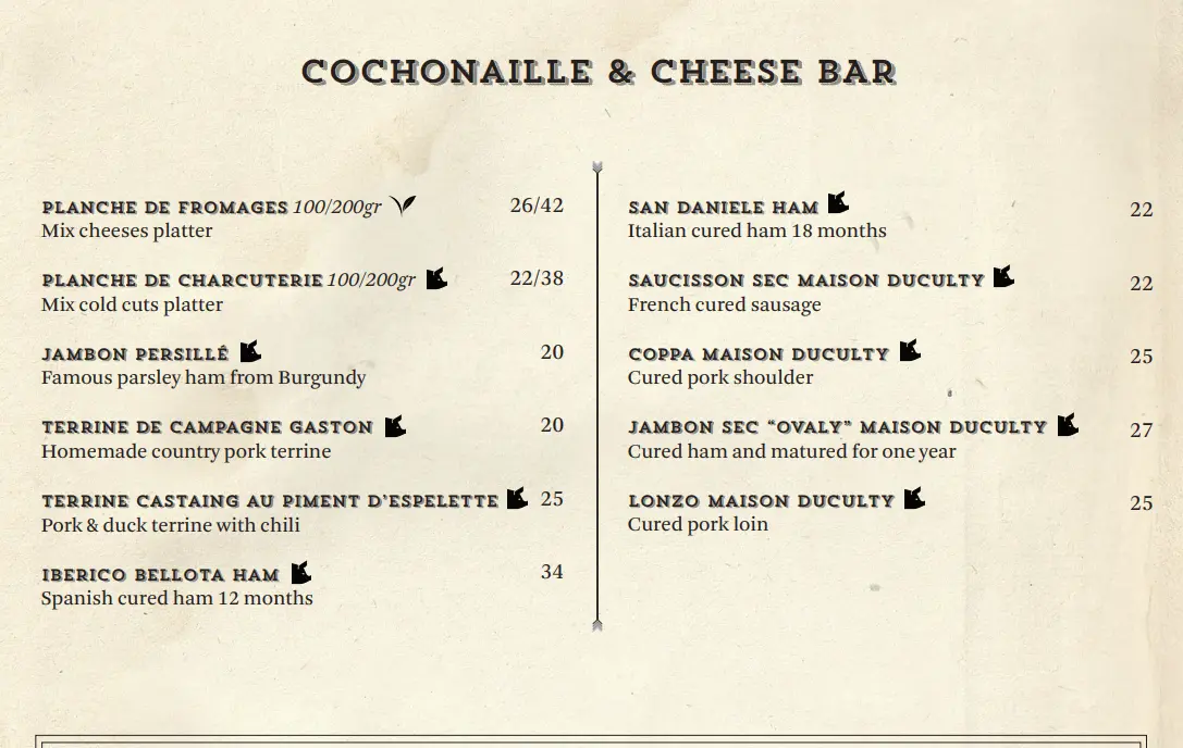 GASTON COCHONAILLE & CHEESE BAR MENU WITH PRICES SINGAPORE