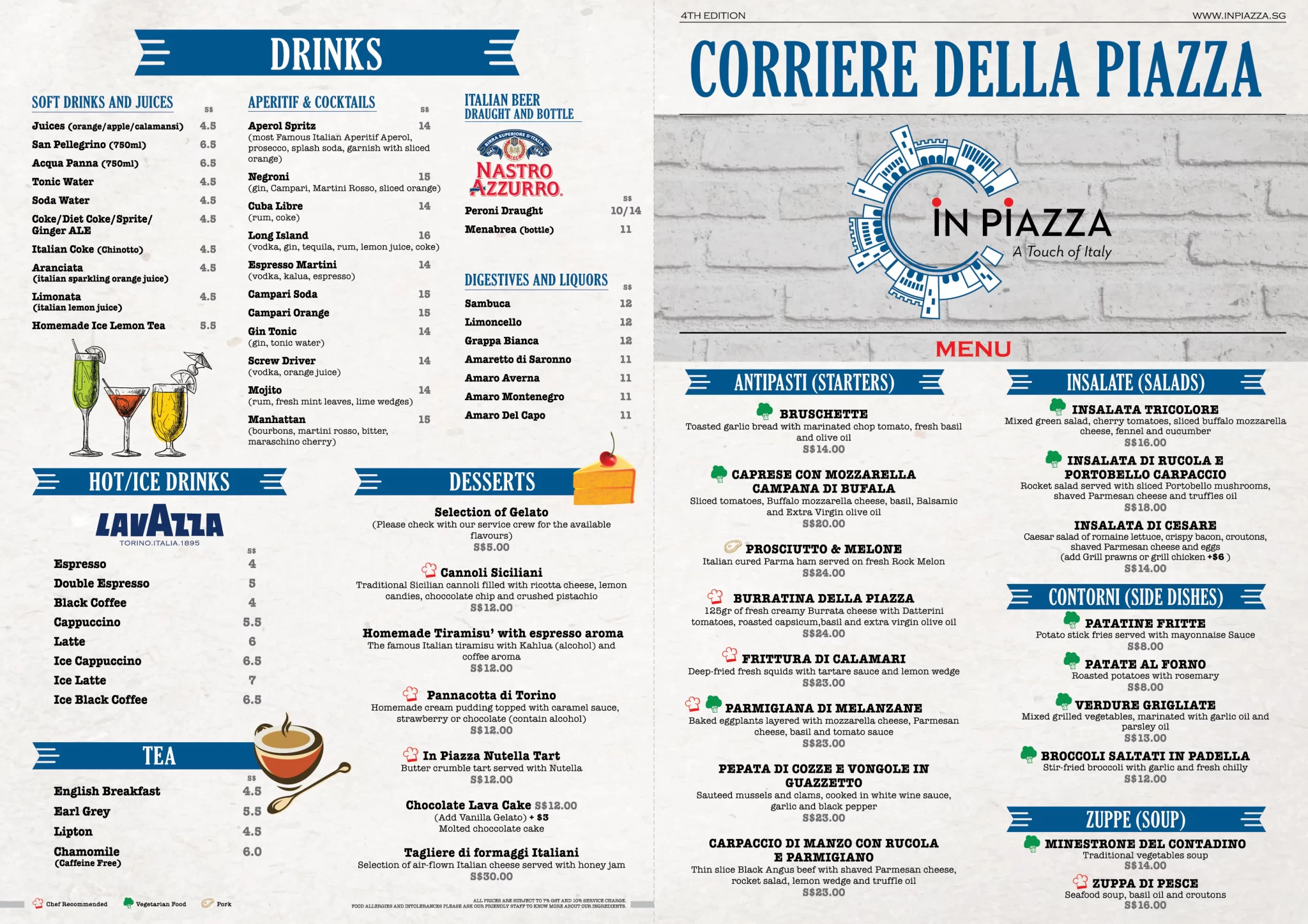 IN PIAZZA ITALIAN RESTAURANT MENU SINGAPORE