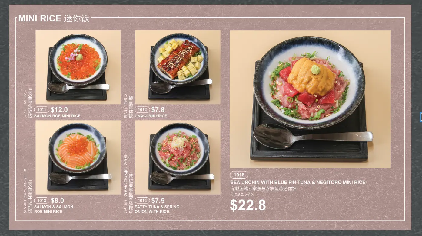 ITACHO SUSHI MINI RICE & RICE CHIRASHI MENU PRICES SINGAPORE