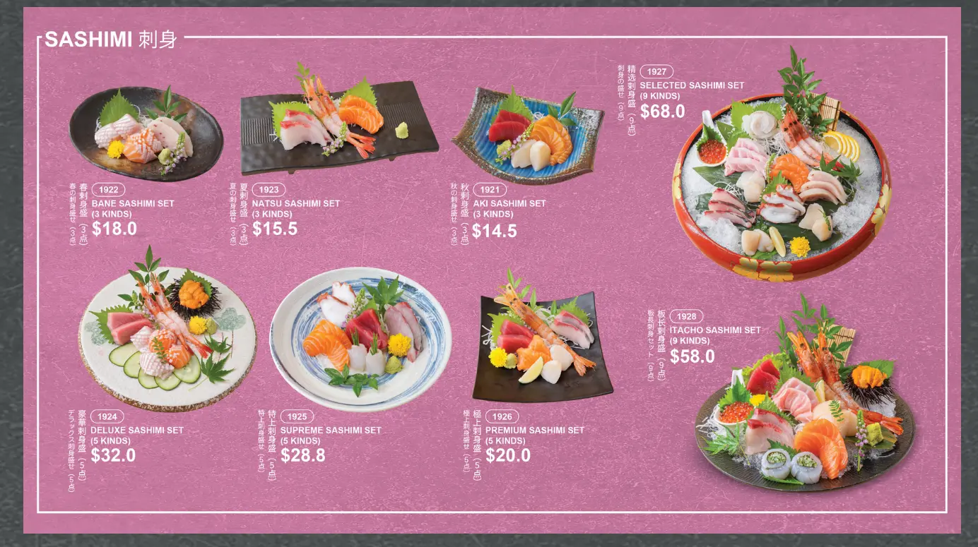 ITACHO SUSHI SASHIMI MENU PRICE