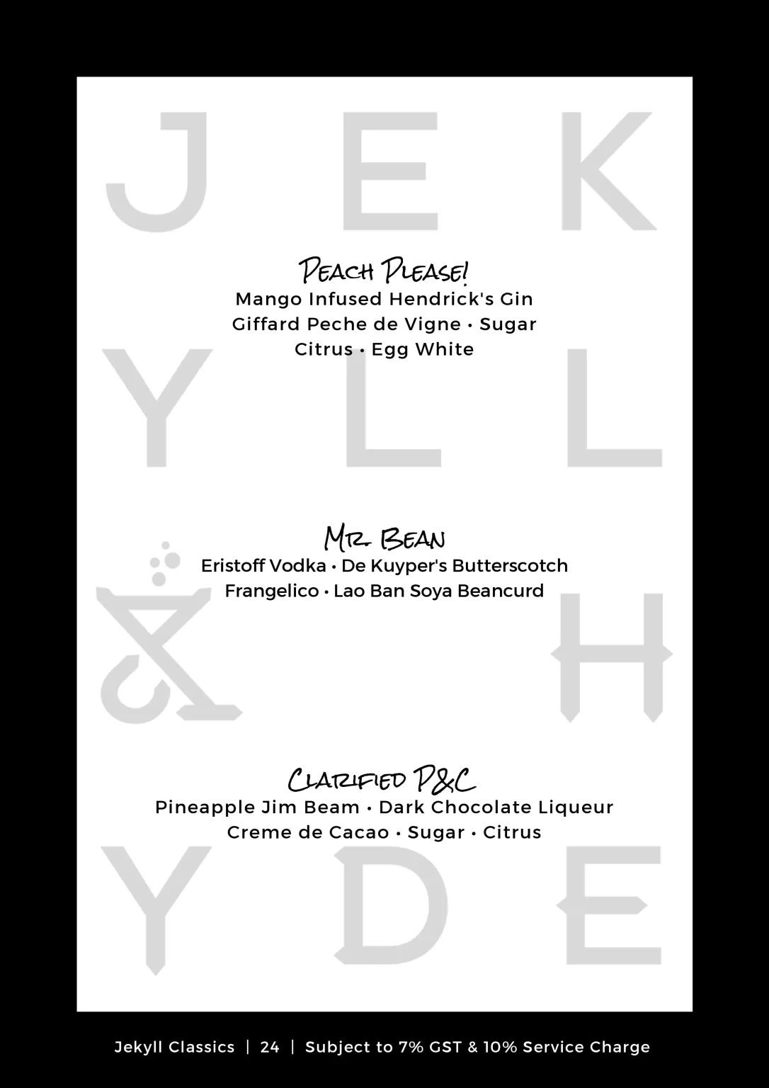 JEKYLL & HYDE DRINKS MENU 2024