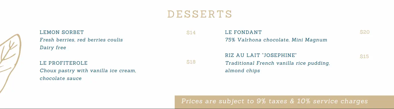 JOSEPHINE DESSERTS MENU PRICES SINGAPORE