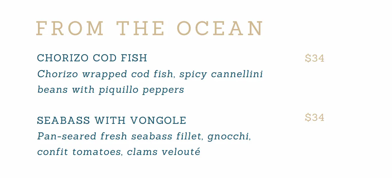 JOSEPHINE FROM THE OCEAN MENU PRICES 2024