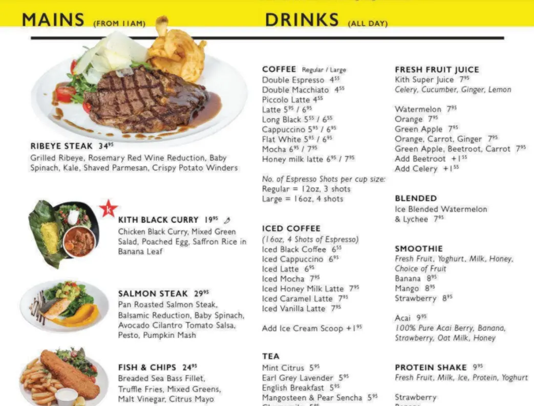 KITH CAFE BEVERAGES MENU Singapore