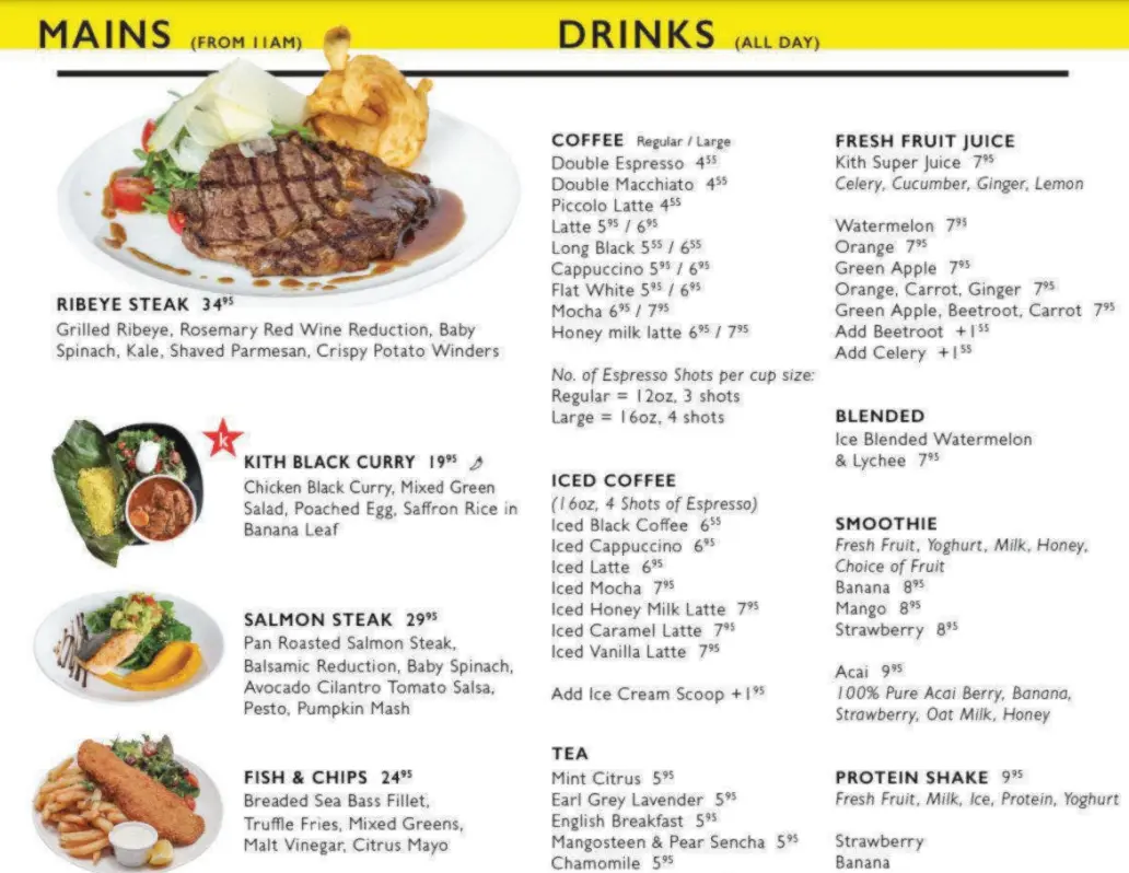 KITH CAFE MAINS MENU PRICES SINGAPORE