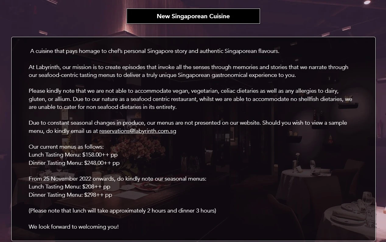 LABYRINTH MENU SINGAPORE UPDATED