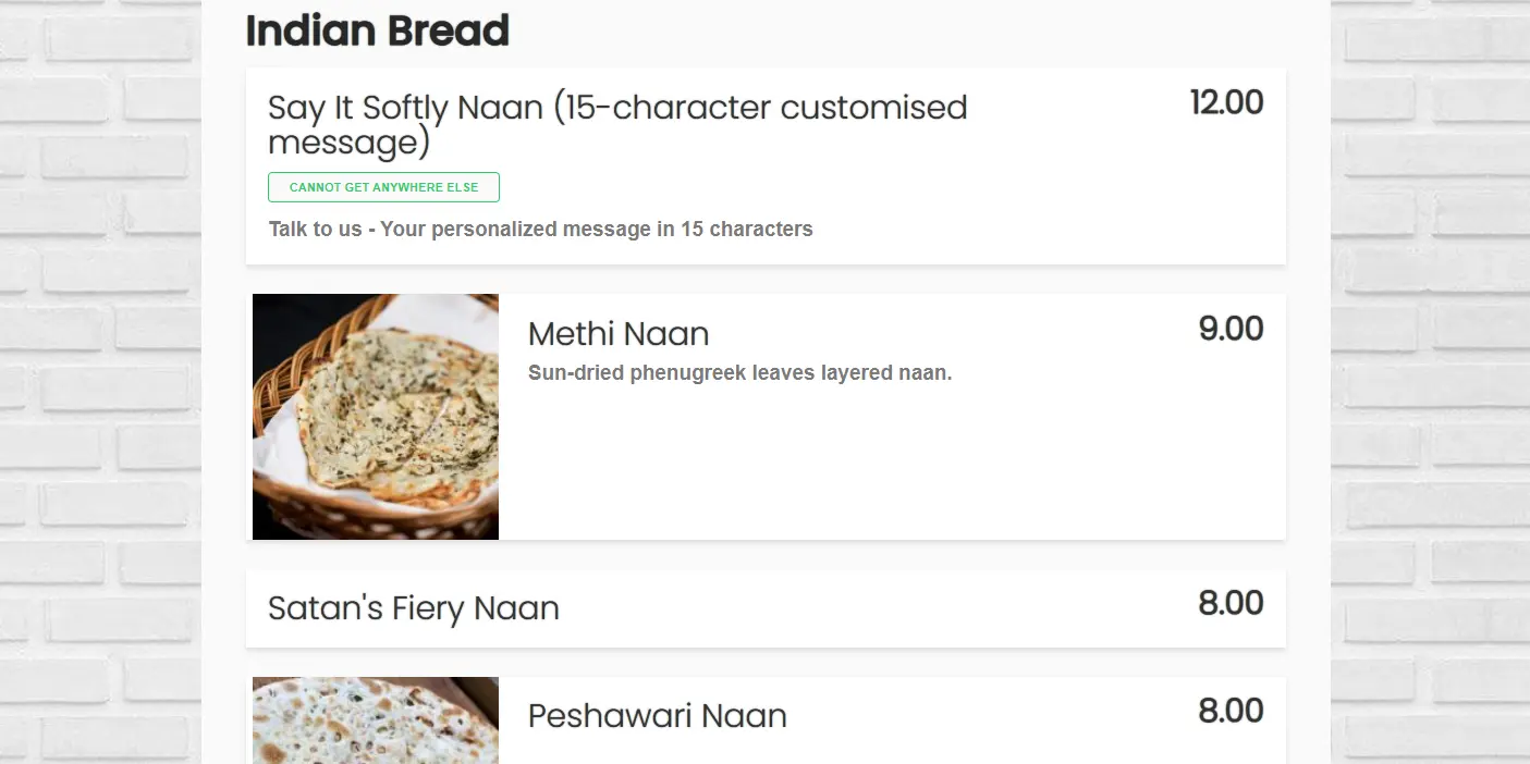 LAGNAA INDIAN BREAD MENU PRICES 2024