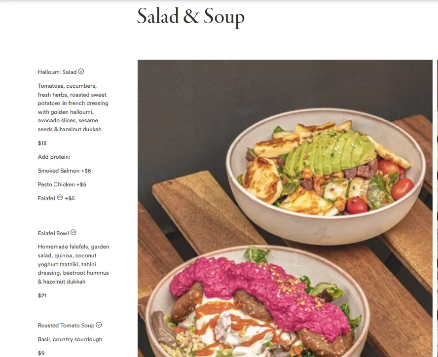 SARNIES SALAD & SOUP MENU PRICES 2024