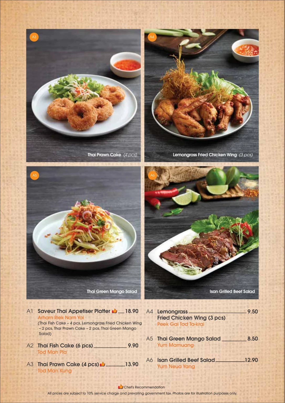 SAVEUR THAI APPETIZERS MENU WITH PRICES SINGAPORE