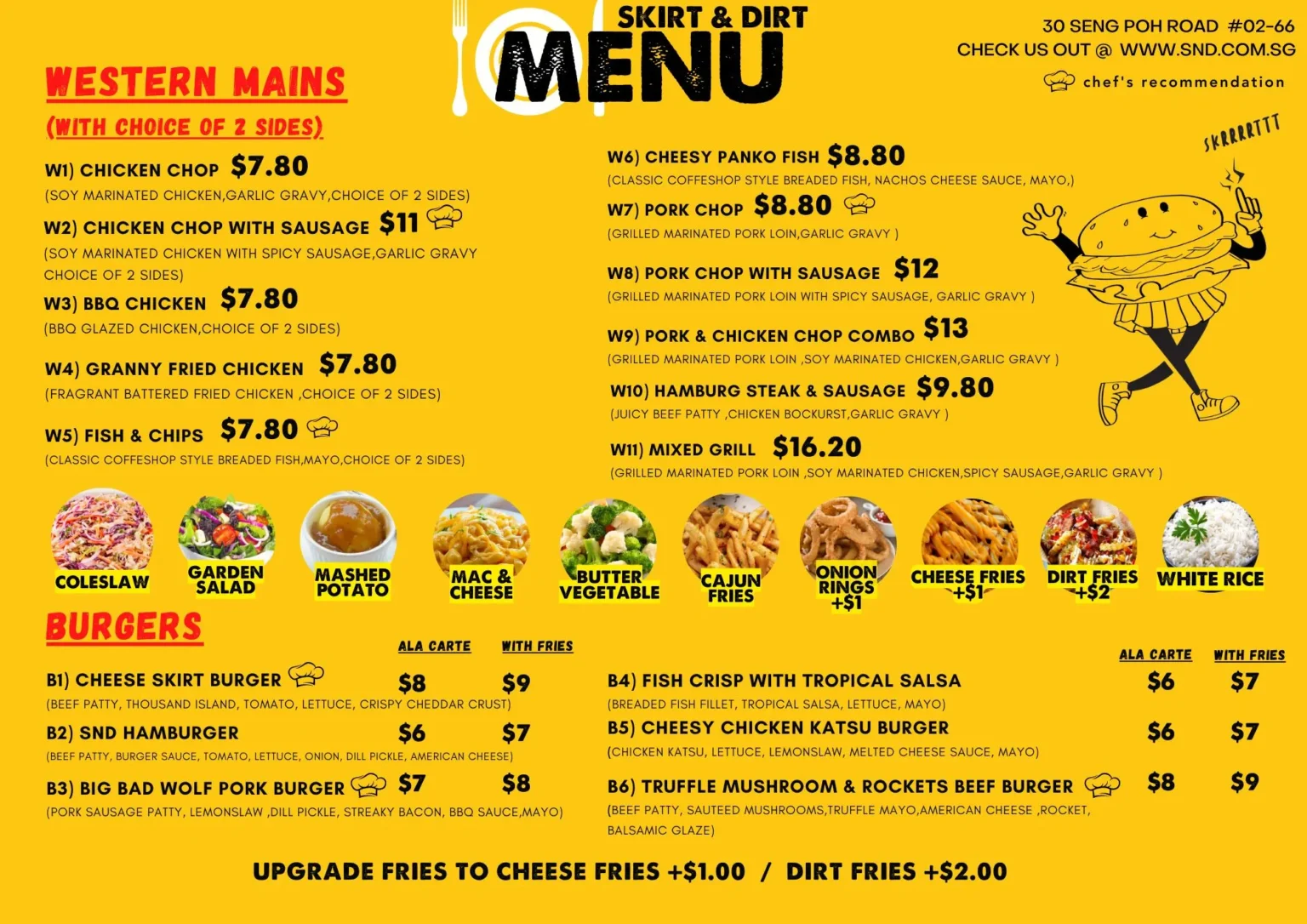 SKIRT & DIRT WESTERN MAINS MENU WITH PRICES 2024