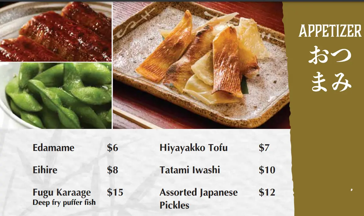 SUSHI JIRO APPETISERS MENU WITH PRICES SINGAPORE