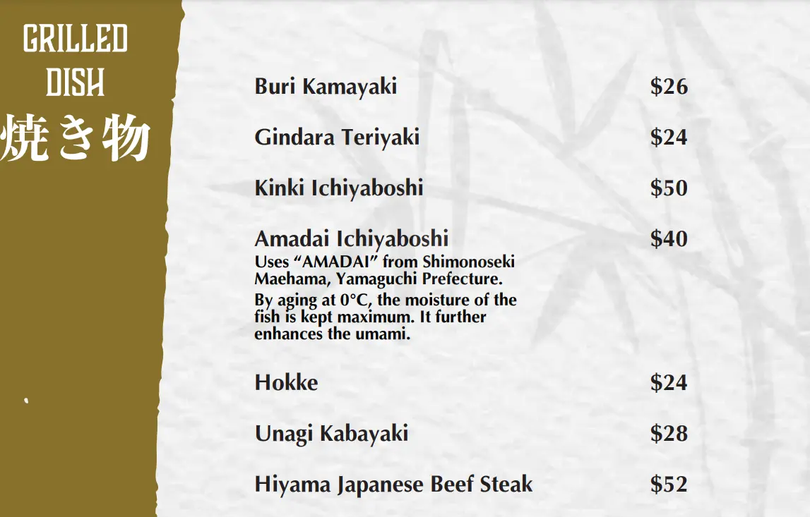 SUSHI JIRO GRILLED DISH MENU PRICES SINGAPORE