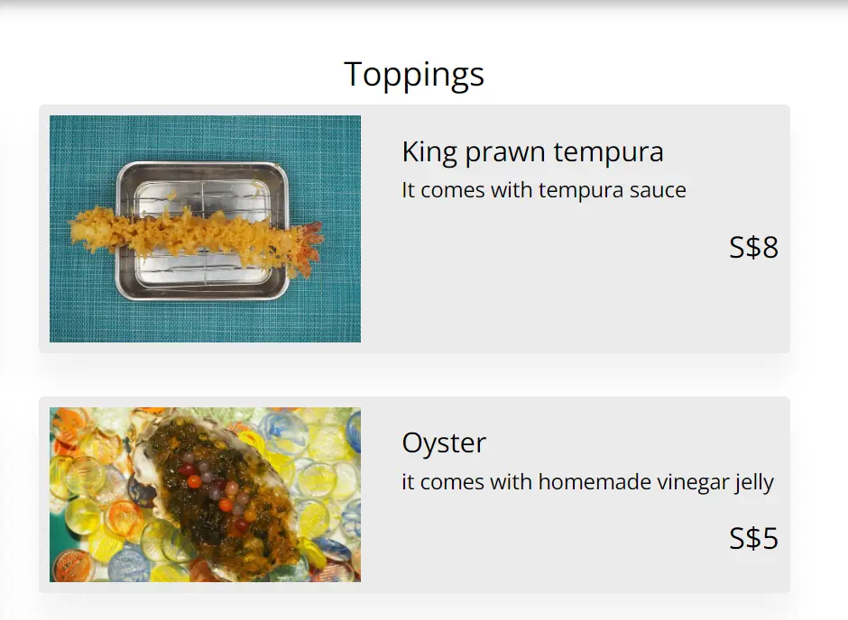 TEPPEI TOPPINGS MENU PRICES SINGAPORE