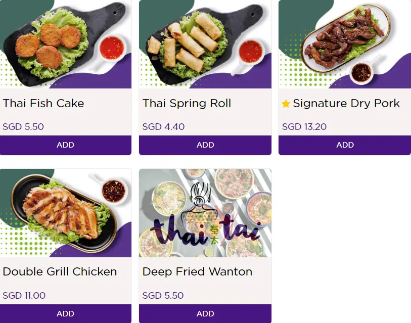 THAI TAI SIDES MENU PRICE