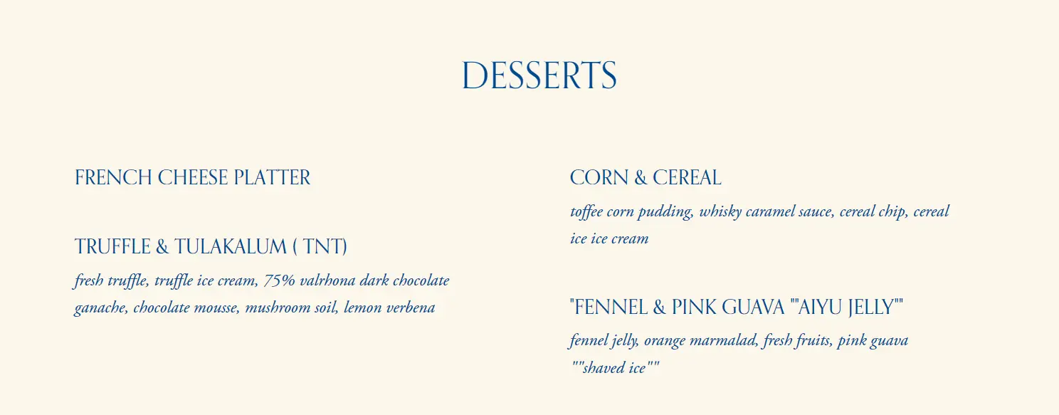 THE MASSES DESSERTS MENU PRICE