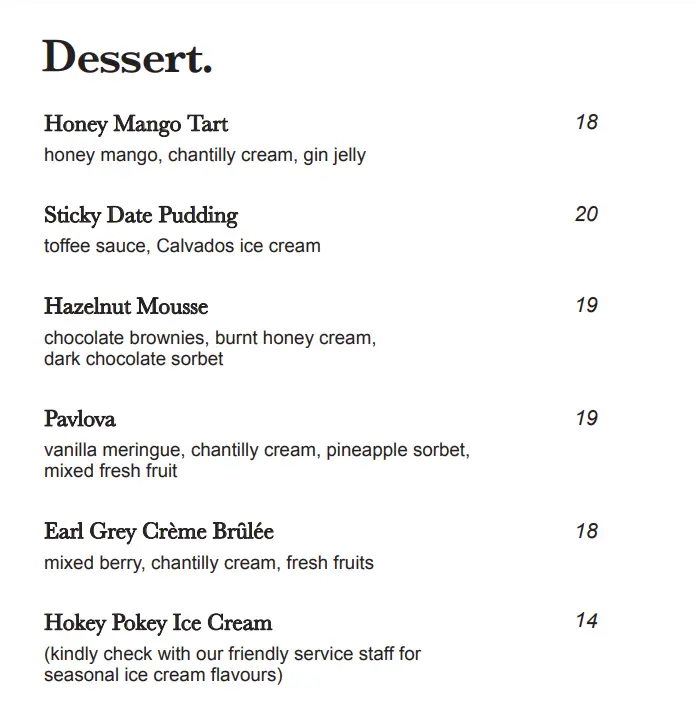 WAKANUI DESSERTS MENU PRICES SINGAPORE