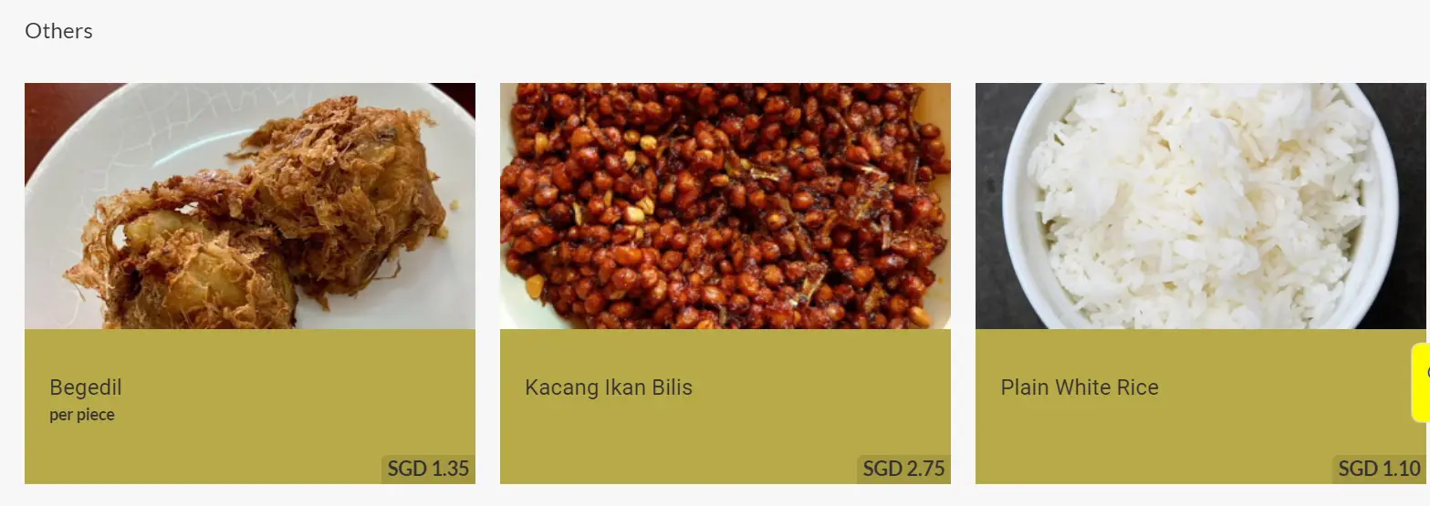 WARONG NASI PARIAMAN OTHERS MENU PRICES SINGAPORE