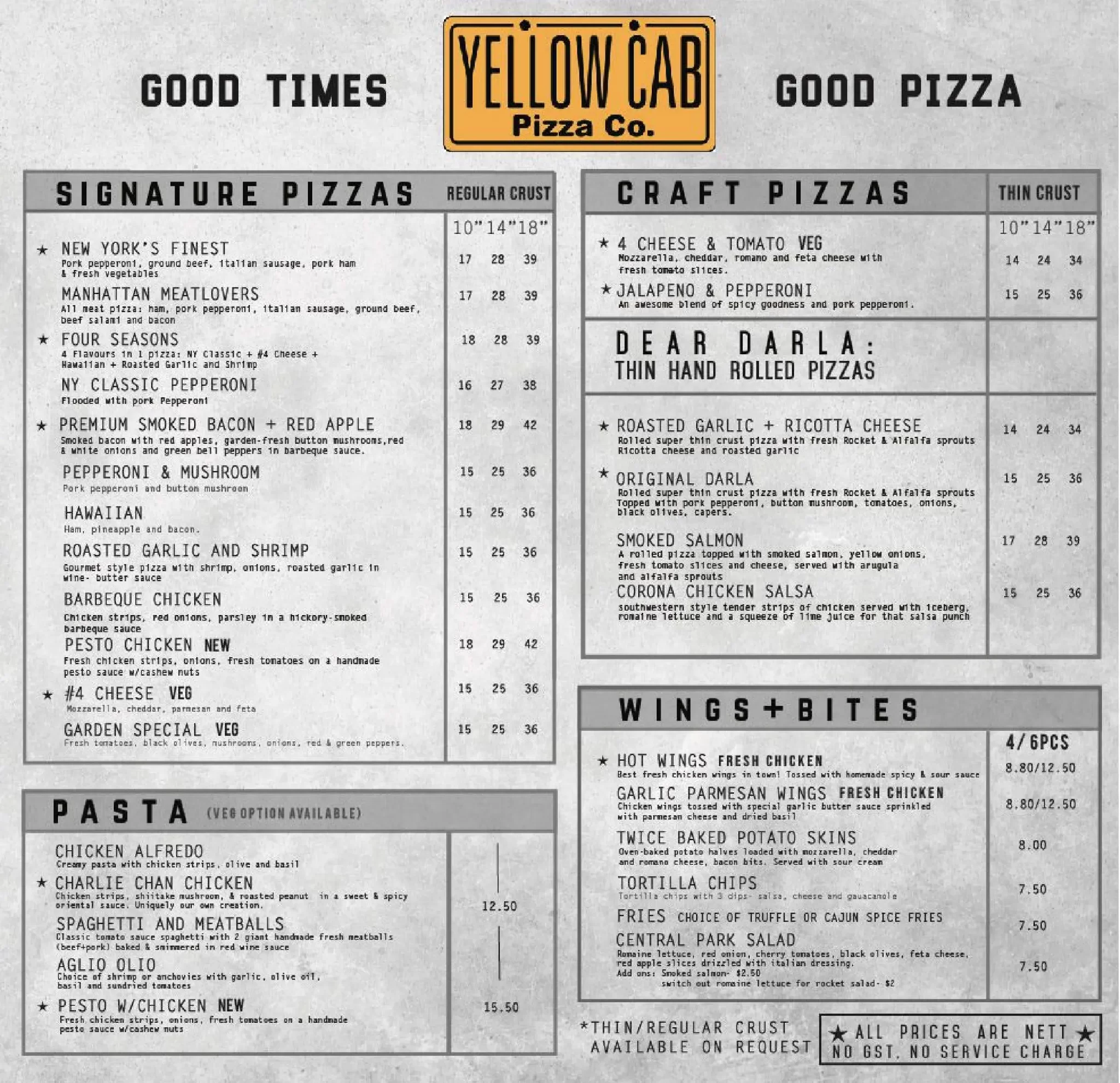 YELLOW CAB WINGS & BITES MENU 2024