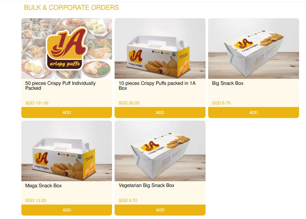 1A CRISPY PUFFS BULK & COPORATE ORDERS MENU PRICE