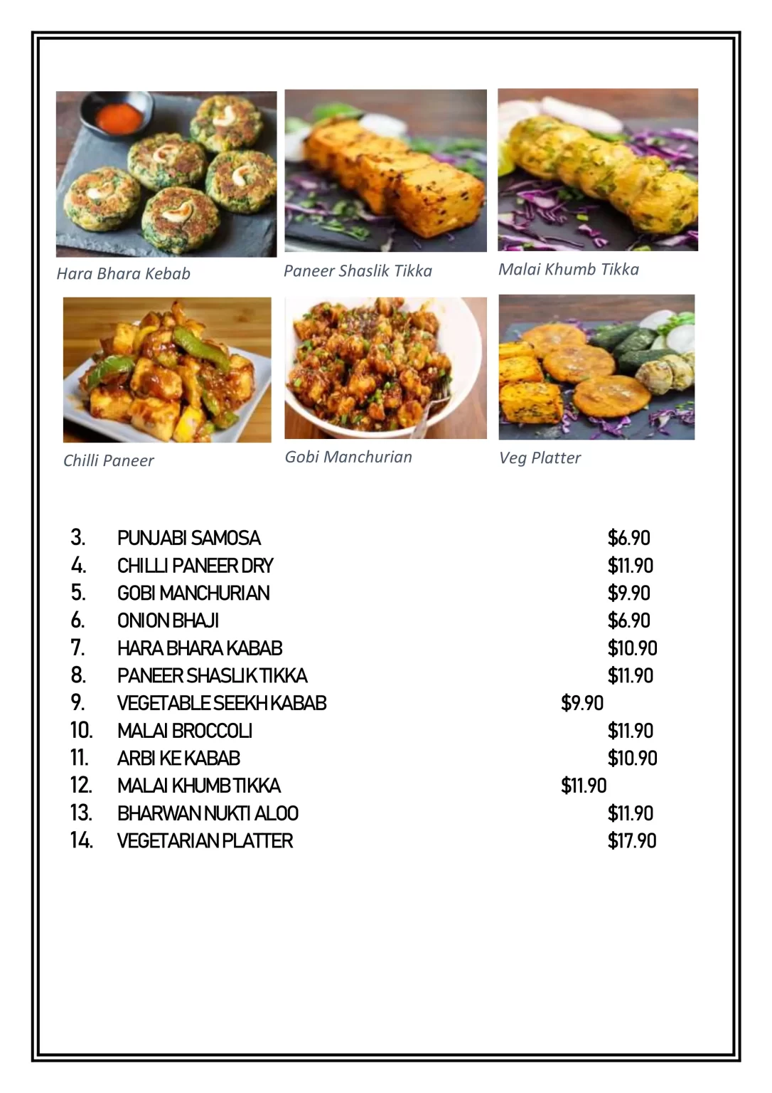 DELHI 6 TANDOORI STARTER MENU SINGAPORE