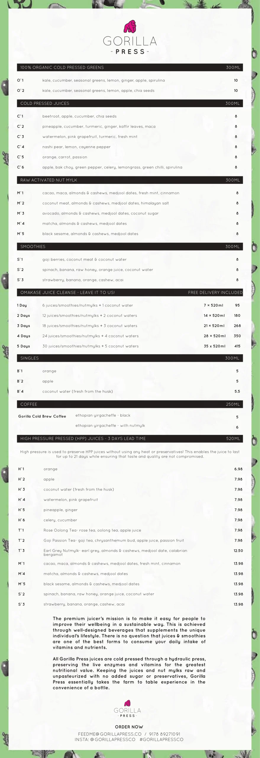 GORILLA PRESS MENU SINGAPORE