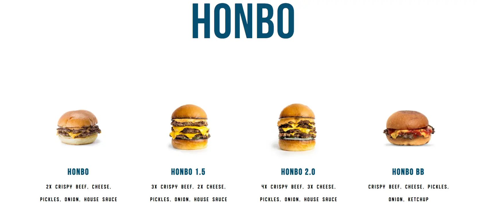 HONBO BURGERS MENU WITH PRICE