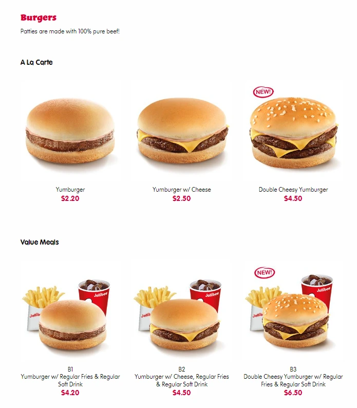 JOLLIBEE BURGERS MENU SINGAPORE