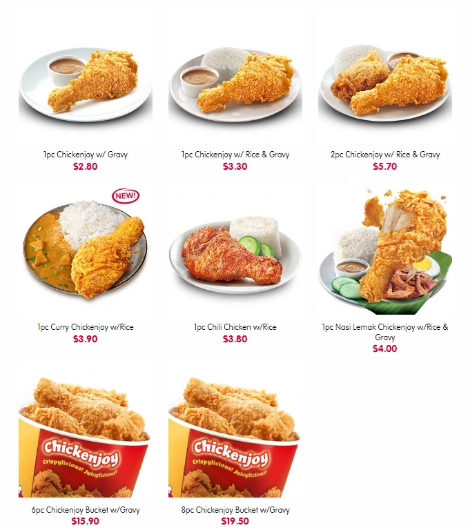 JOLLIBEE CHICKENJOY ALA CARTE MENU WITH PRICE