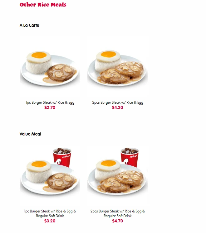 JOLLIBEE RICE MEALS MENU SINGAPORE